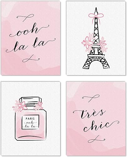 Big Dot of Happiness París, Ooh La La - Arte de pared de papel de lino sin marco de la Torre Eiffel y habitación de los niños, juego de 4, Artisms,