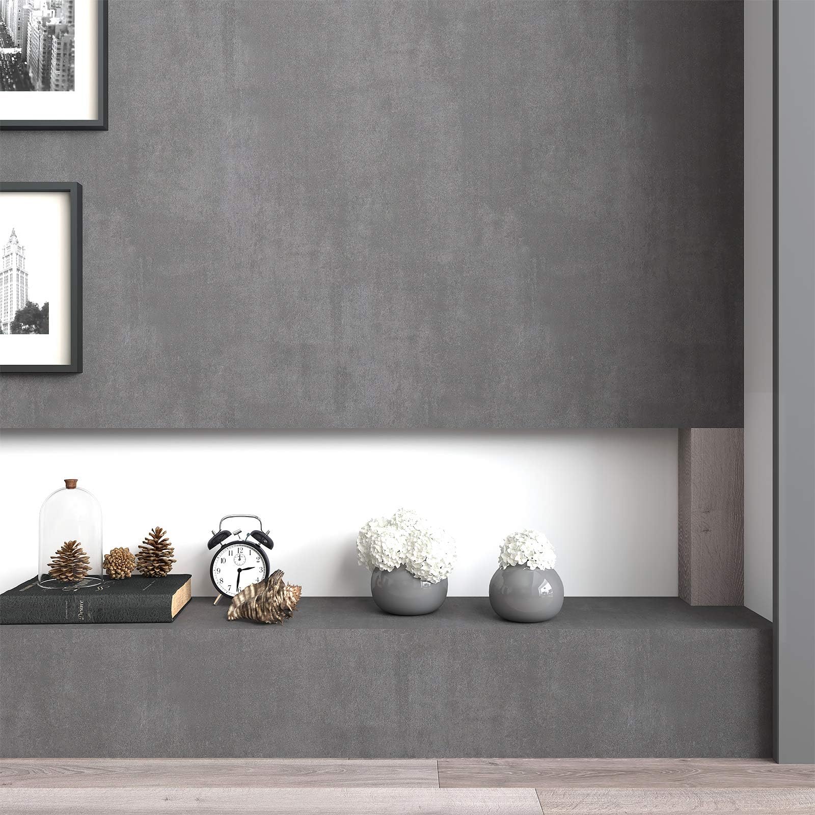LaCheery Extra Thick Matte Concrete Wallpaper Stick and Peel Wall Paper Roll Dark Grey Vinyl Countertops Vintage Industry Concrete Textured Cement Contact Paper for Bedroom Walls Furniture 15.8"x80"