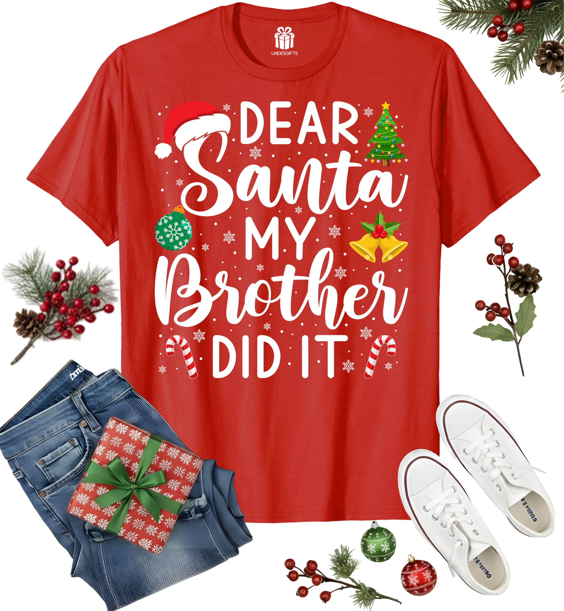 Dear Santa My Brother Did It Funny Christmas Matching Xmas Shirt for Youth Boys Girls Kids Toddler Son Daughter