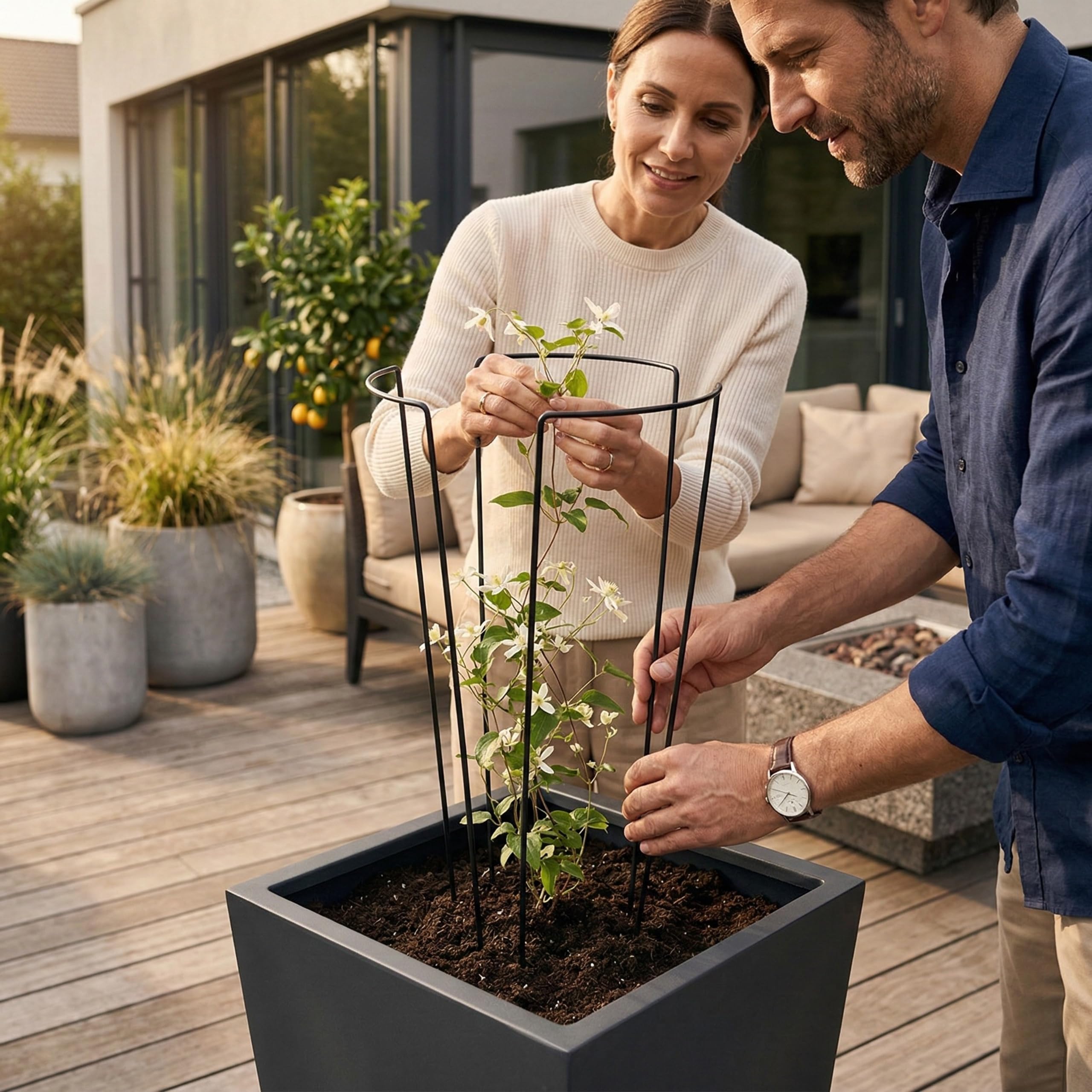 Pflanzenstütze Metall 3er Set – Halbrunde Staudenhalter für Pfingstrosen Hortensien Rosen und Stauden – Extra Stabile Garten Pflanzenstützen mit Schutzlackierung – EU Qualität (Schwarz, 45cm)