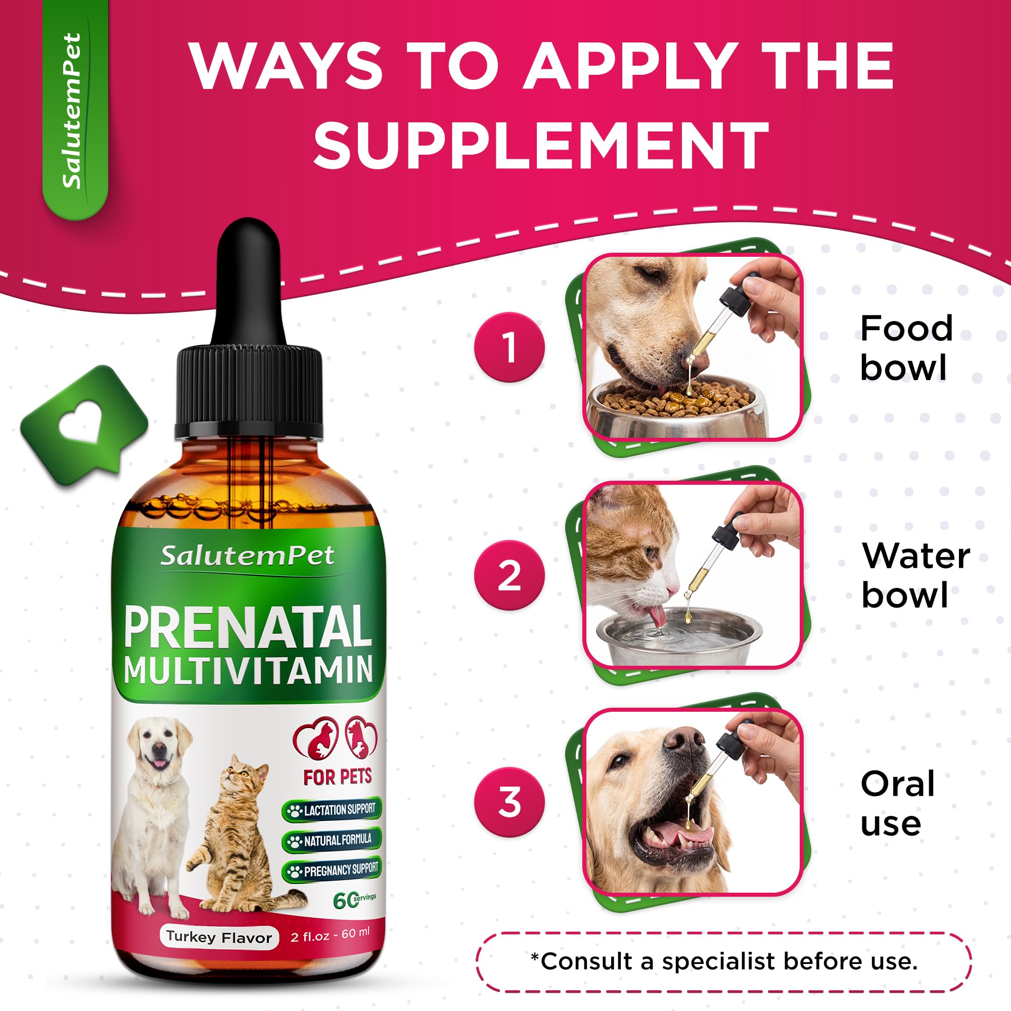Dog Prenatal Vitamins for Moms During Lactating – Prenatal Vitamins for Dogs & Cats of All Breeds to Care for Pet Development – Multivitamin for Cats – 2 Oz – Herbal Supplement for Pets — Amazon image 4