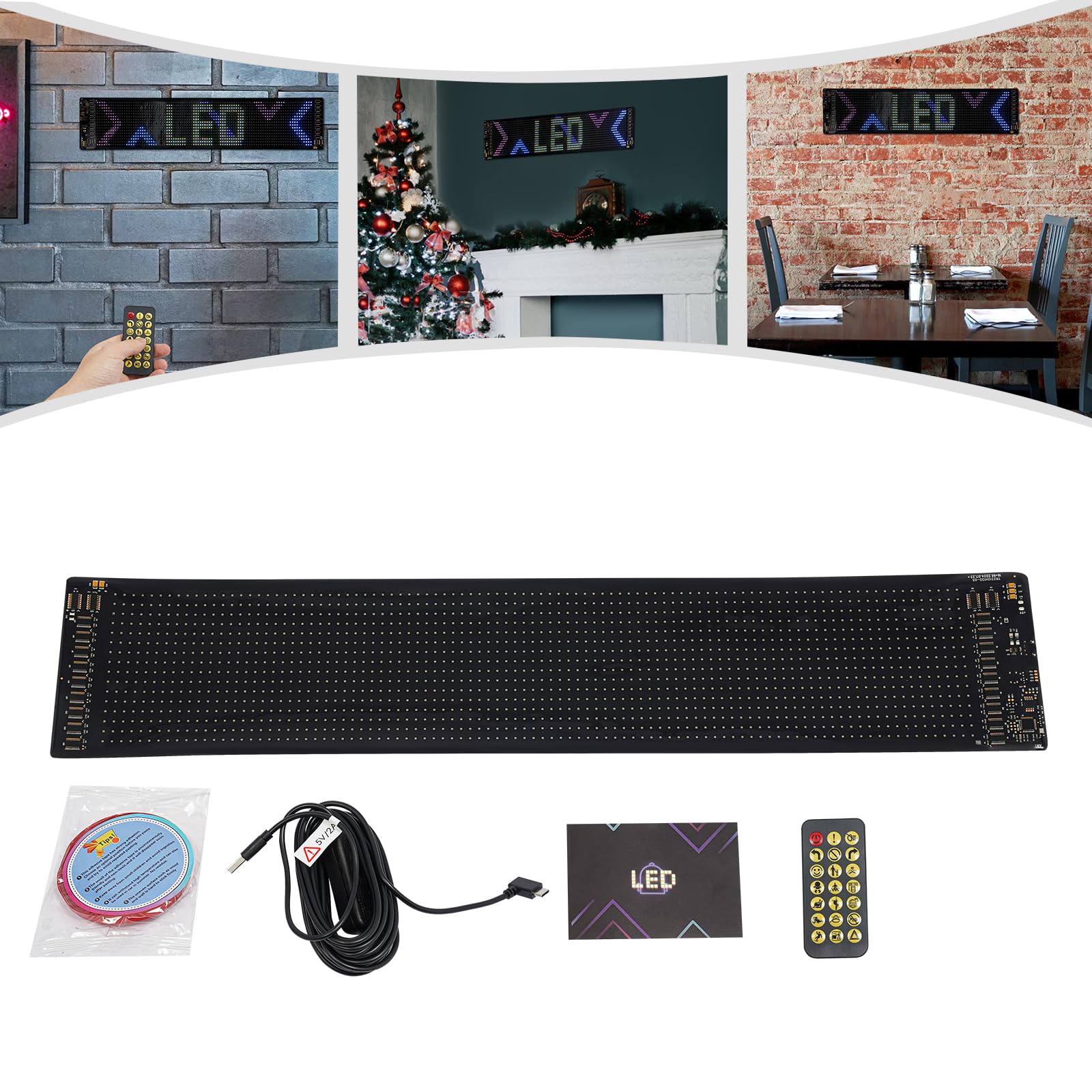 Letrero LED programable, flexible LED con control por aplicación Bluetooth y mando a distancia, IP65, pantalla digital para sala de juegos, fiesta, cartel publicitario, coche (59,5 cm x 12 cm)