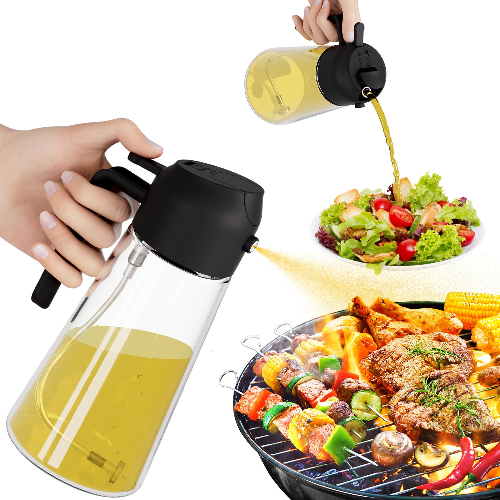 Marbrasse Oil Dispenser for Kitchen,20 OZ /600ml Leakproof Glass Oil Bottle Olive Oil Container with Auto Flip Cap for Kitchen Cooking (Black)