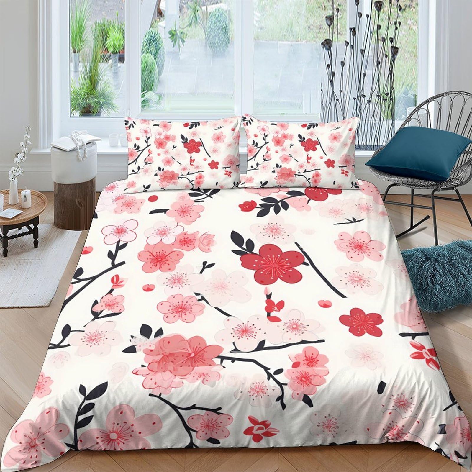 Ctjqhvkz Style-6 3D Printed Cherry Blossom Fitted Sheet Microfiber Soft Pink Floral Bed Cover For Bedroom Guest Room Dorm Decor Single（135X200cm）
