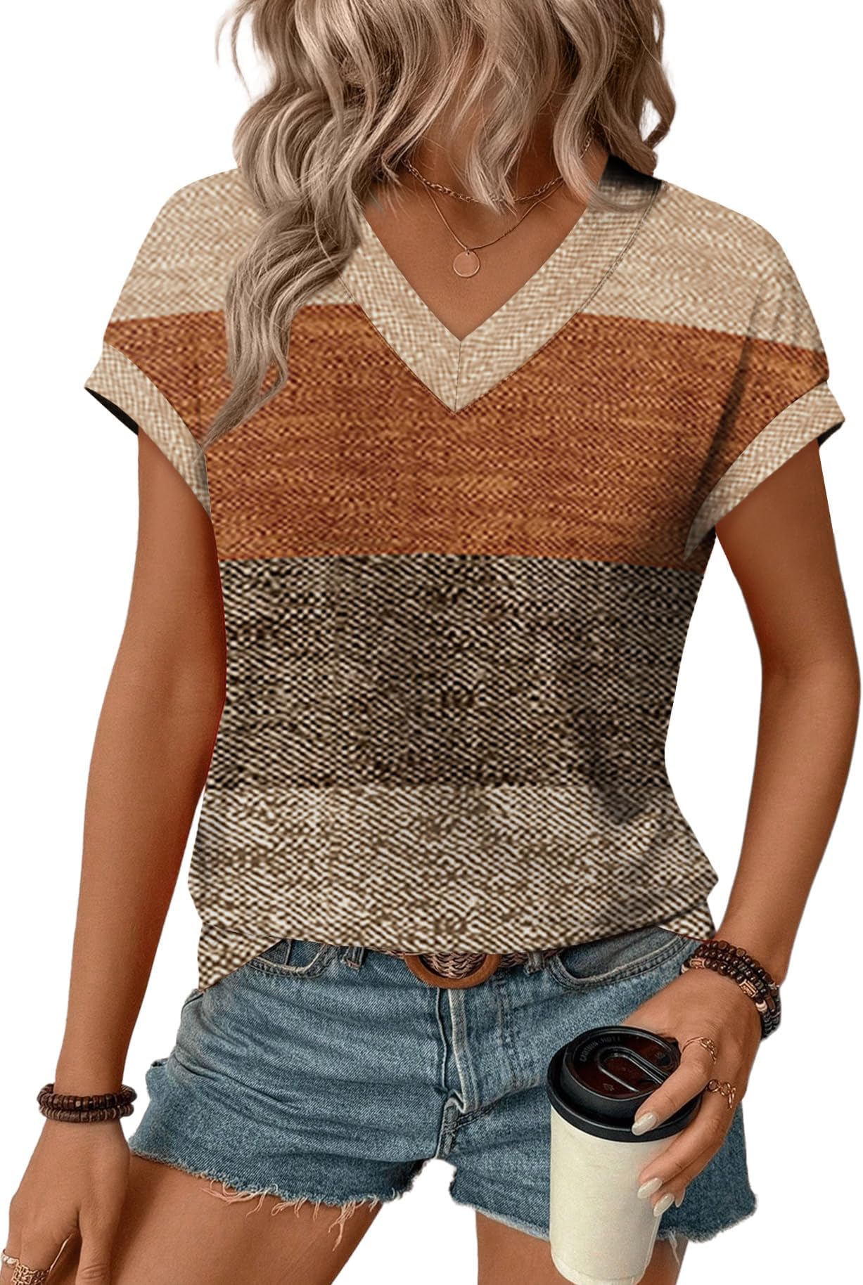 Womens T Shirts V Neck Cap Sleeve Summer Tops Basic Women Blouses Beach Vacation Spring Clothes