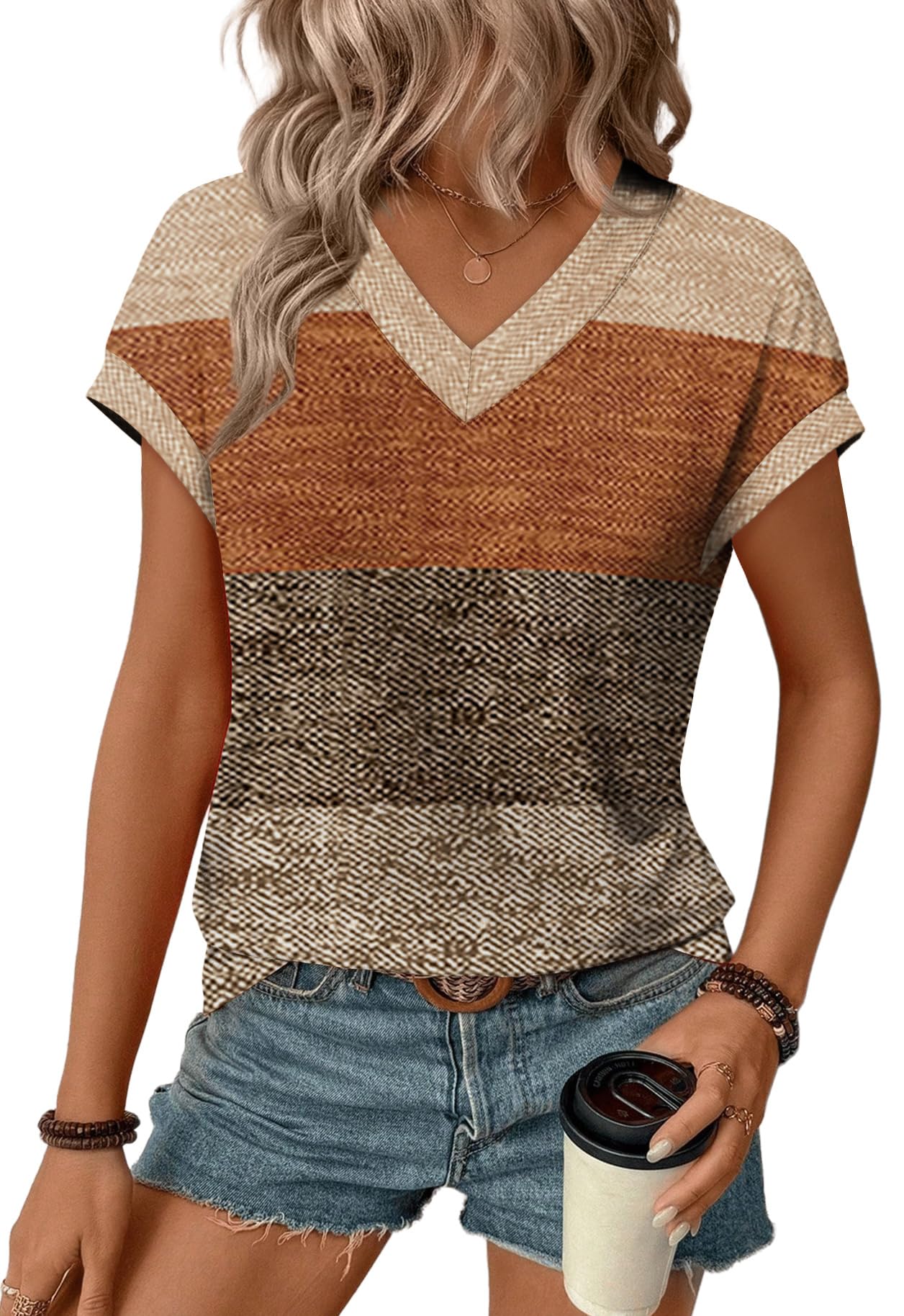 Womens T Shirts V Neck Cap Sleeve Summer Tops Basic Women Blouses Beach Vacation Spring Clothes