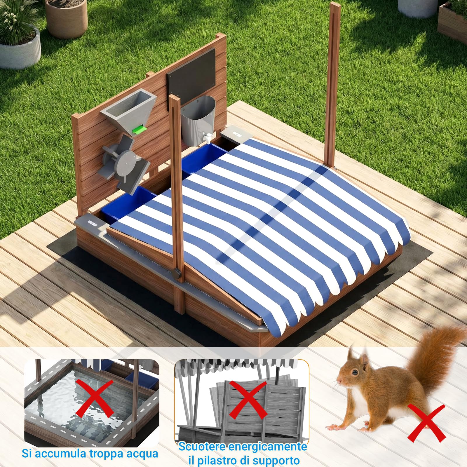 MAMIZO Sabbiere in Legno per Bambini 3-10 anni, Sandbox da Esterno Tetto Regolabile, Recinto di Sabbia con Lavagna, Rubinetto, 2 Bacinella, Playhouse per Giardini, Spiagge, Balconi, 100x111x105 CM