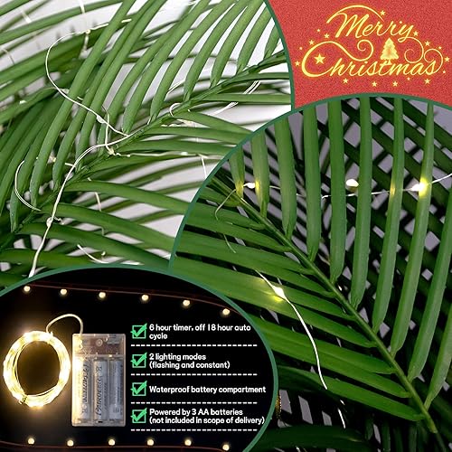 Miniatura 5 de Palmera artificial areca de 3.94 pies de alto, palmera sintética tropical con 100 luces LED blancas cálidas, 10 hojas, palmera falsa para el hogar,
