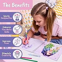 Vista 6 de BSCOOL - Libro de dibujo, colorear y actividades. Crea peinados con pegatinas y guías. Cuaderno de bocetos de diseño de moda para niños de 5 años