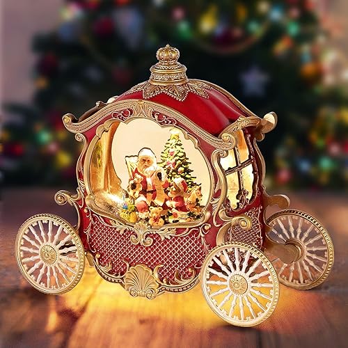 Globos de nieve de Navidad, carro de Navidad con 8 música y temporizador, funciona con batería o cable USB, brillante para decoración de centro de