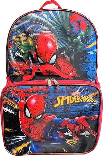 Ruz Spiderman - Mochila infantil de 16 pulgadas con juego de lonchera extraíble a juego (negro y rojo), Negro-rojo, Mochila