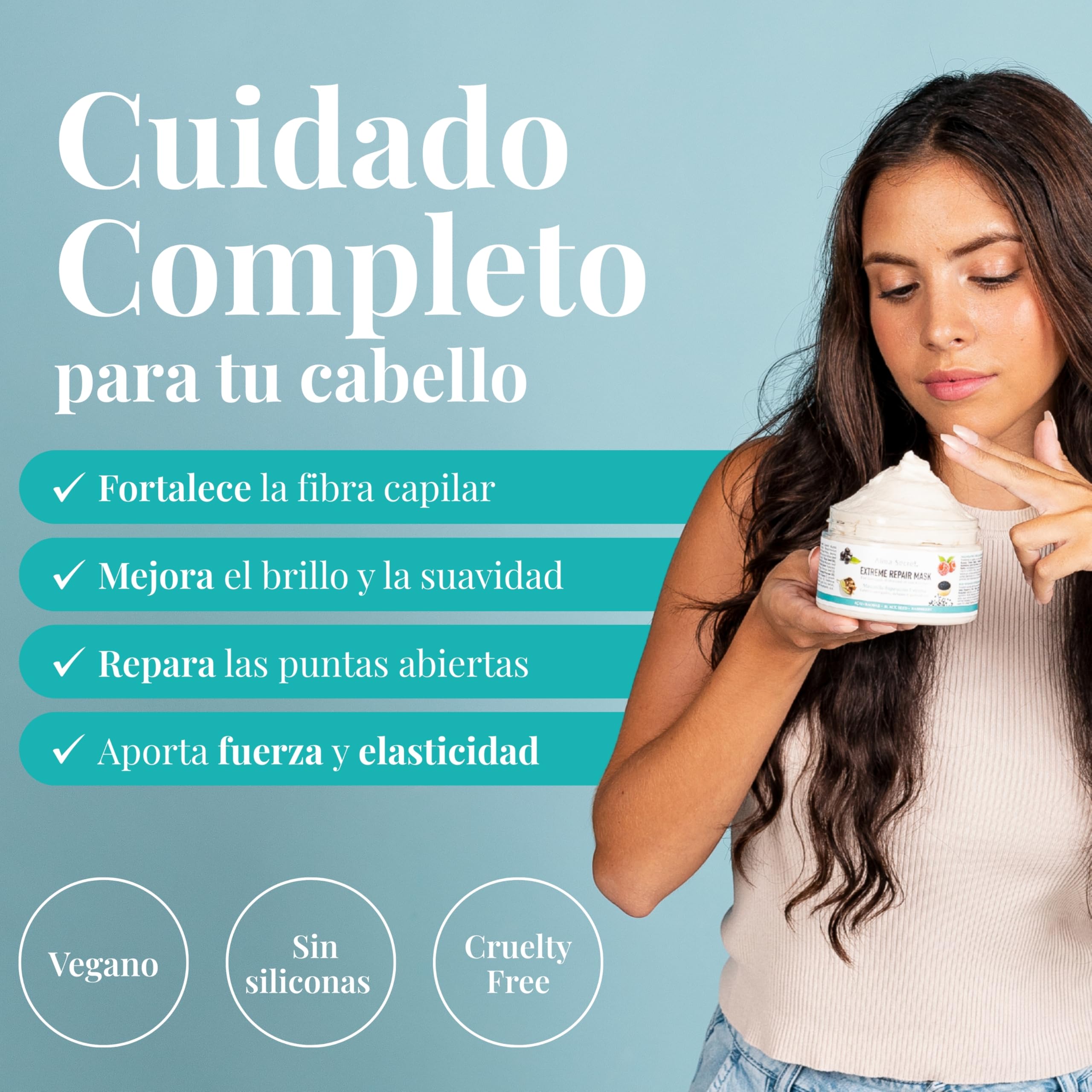 Alma Secret Extreme Repair - Mascarilla pelo reconstructora fibra capilar - tratamiento reparación capilar - apta Método Curly - Hialurónico Biotina Proteínas - Cabello dañado 250 ml