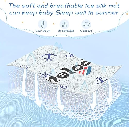 Miniatura 7 de Custom Sailboat Anchor Marine Crib Mattress Protector Pad for Boys Girls Baby Ice Silk Mat Bed Kids Bed & Crib Protection Cooling Mattress Topper