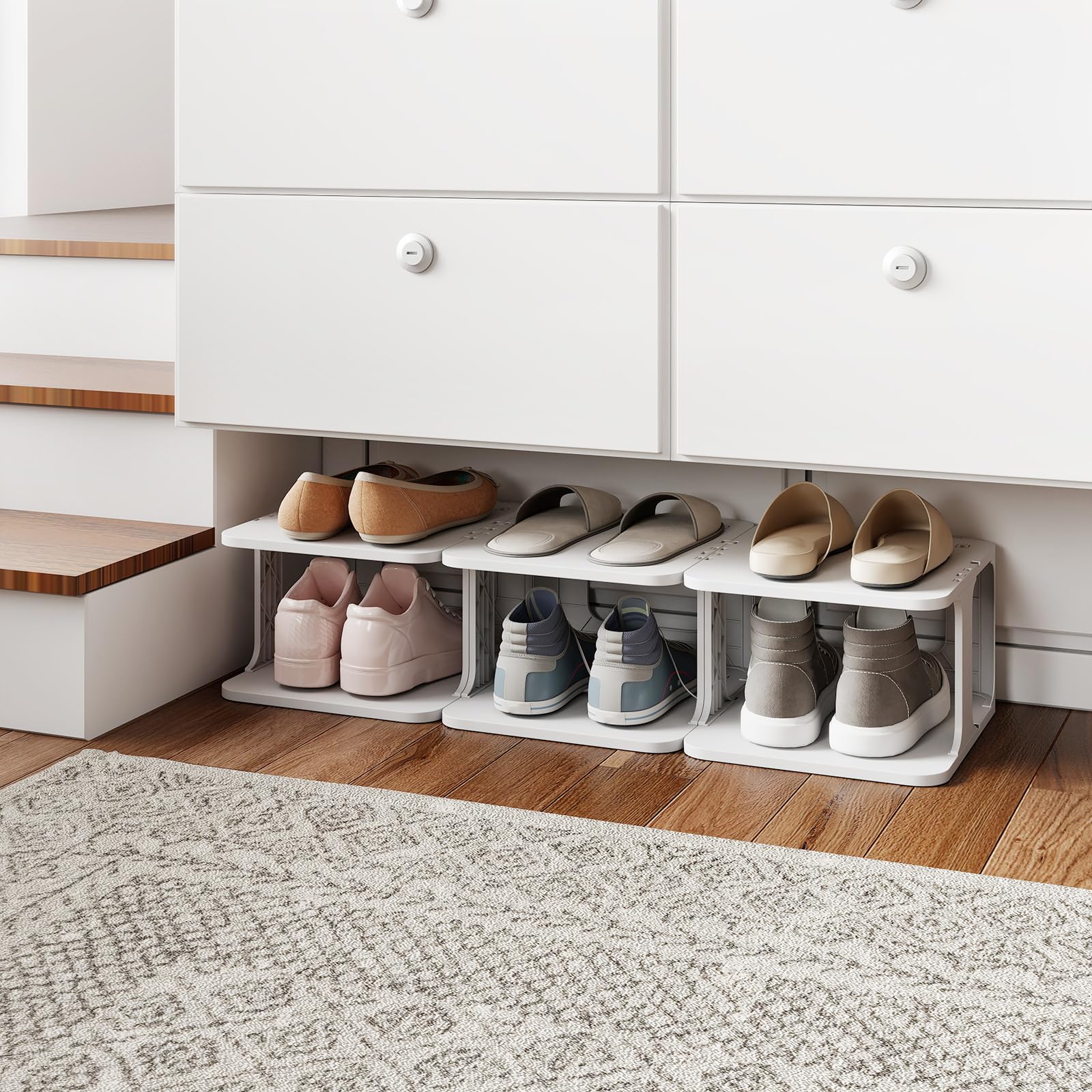 COSTWAY Scarpiera a 6 Ripiani, Scaffale Porta Scarpe Impilabile in Plastica, Organizzatore Verticale Salvaspazio per Ingresso, 27,5x24,5x76,5 cm (Bianco)