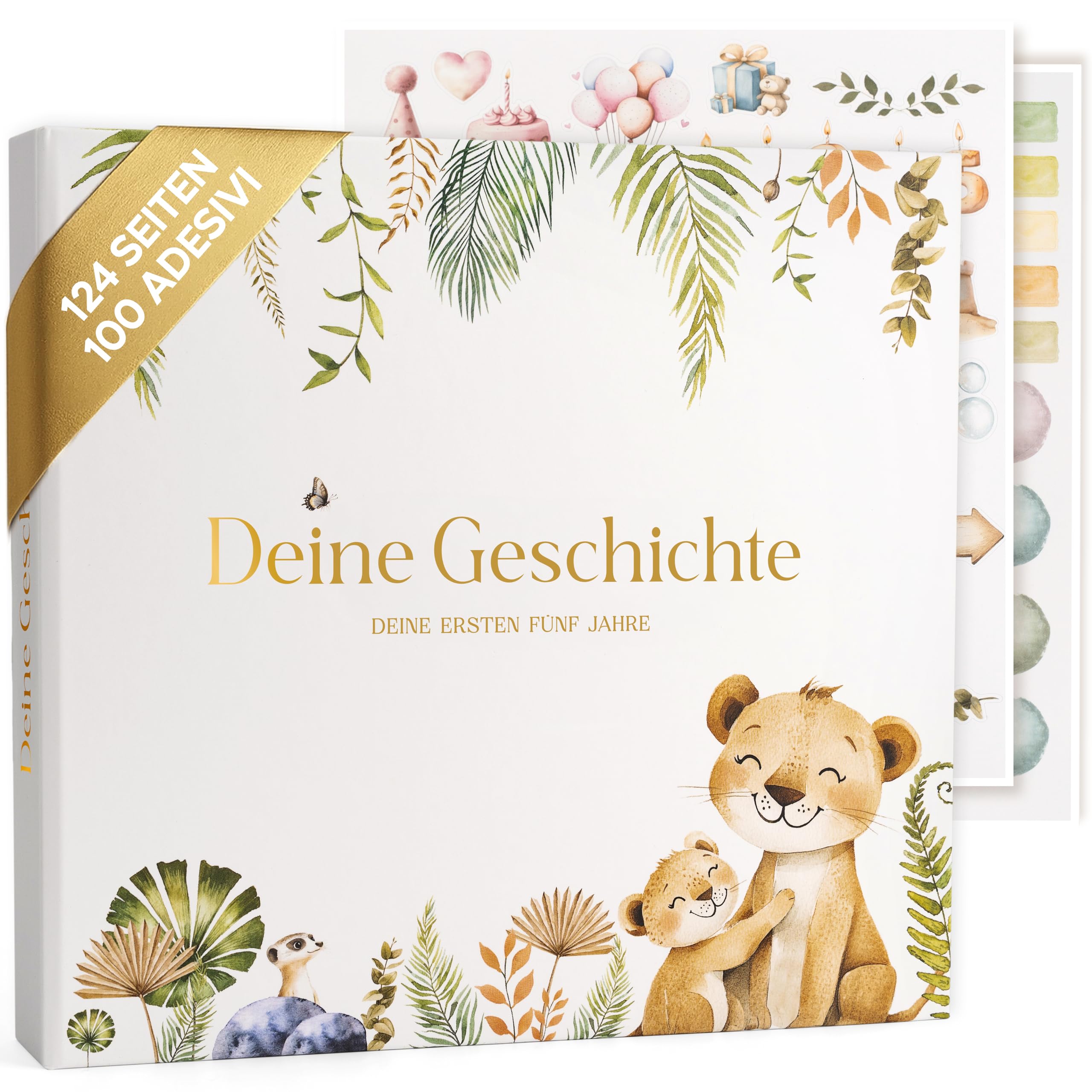 SweetyFox - mein erstes jahr babyalbum - Die ersten 5 Jahre - 124 Seiten und 100 Sticker - Babytagebuch - Erinnerungsbuch Babybuch