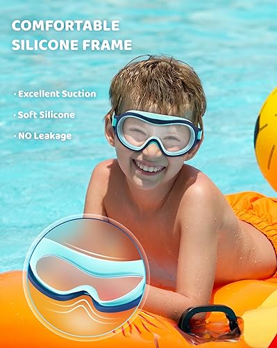 Miniatura 4 de Aegend Paquete de 2 gafas de natación para niños de 3 a 15 años, antivaho, anti-UV, visión amplia, impermeables, sin fugas, para niños y niñas