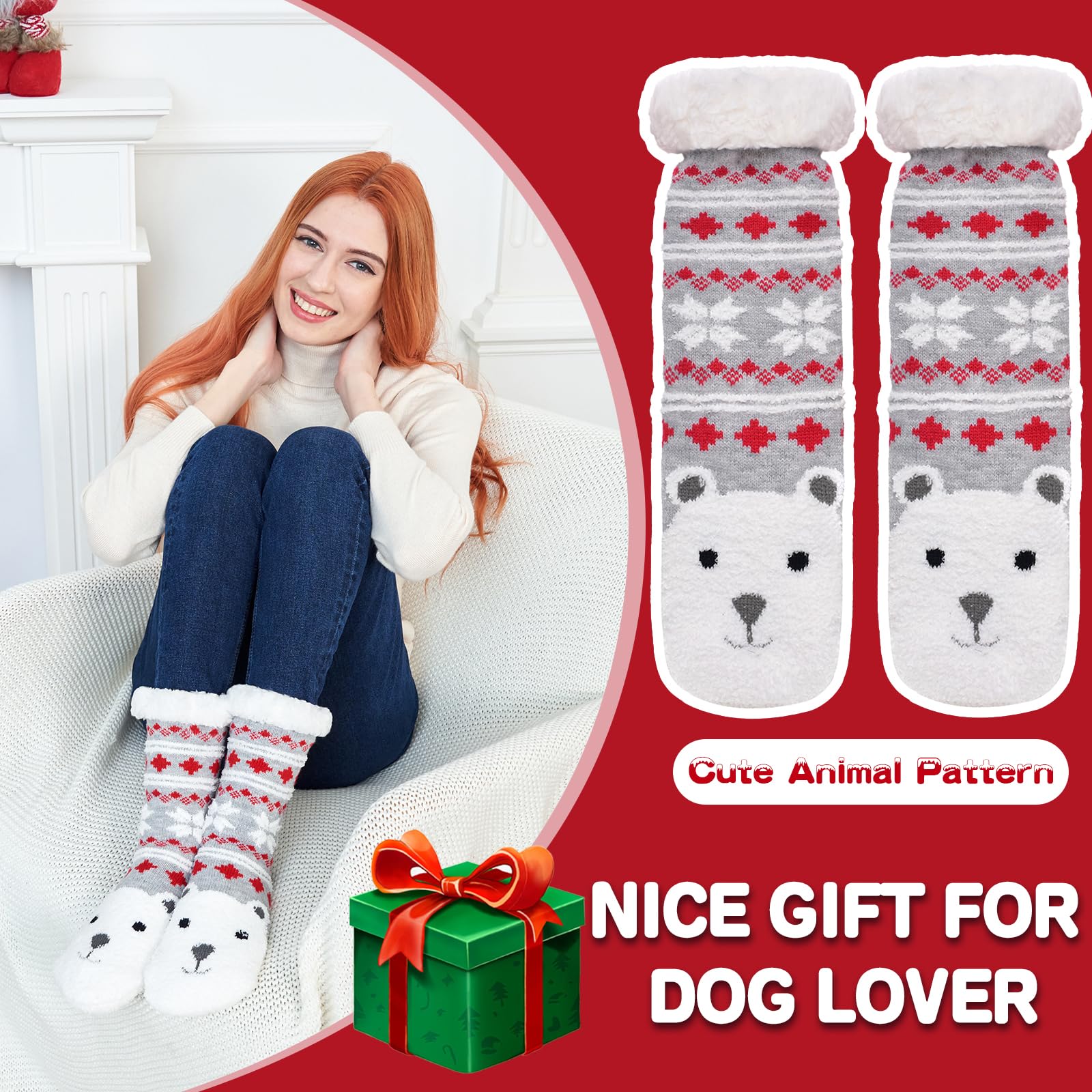 Calcetines Mujer Antideslizantes, Muy Suaves y Cálidos, Calcetines Mujer Invierno de Punto Para Estar por Casa Ropa Mujer Invierno, Regalos Para Mujer Adolescentes
