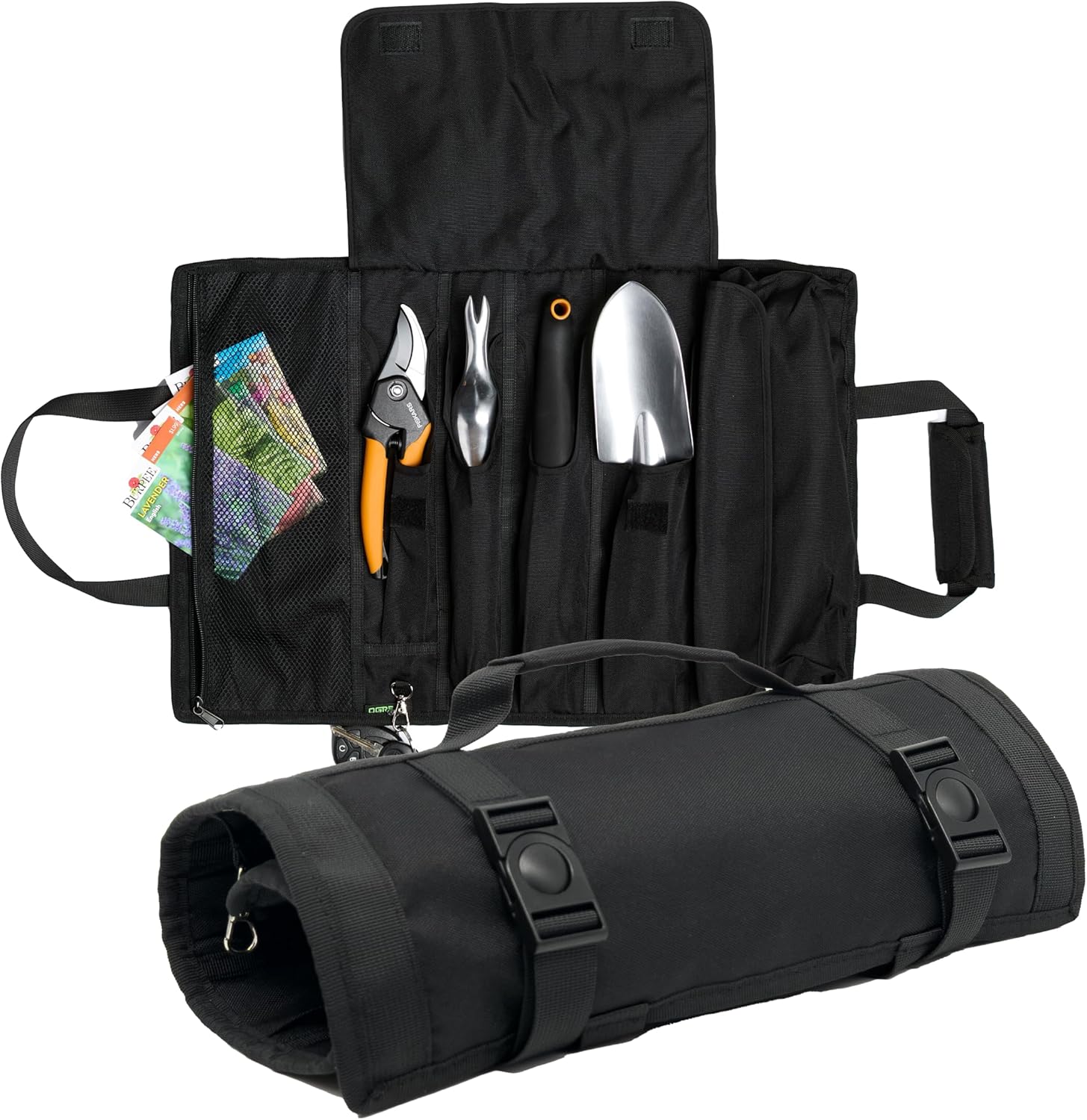 Garden Tool Bag, Roll-Up Garden Tool Holder with Deep Pockets | 900D Polyester Heavy Duty Gardening Tote | Compact Washable Organizer for Tools, Seeds, and Essentials (Tools Not Included)