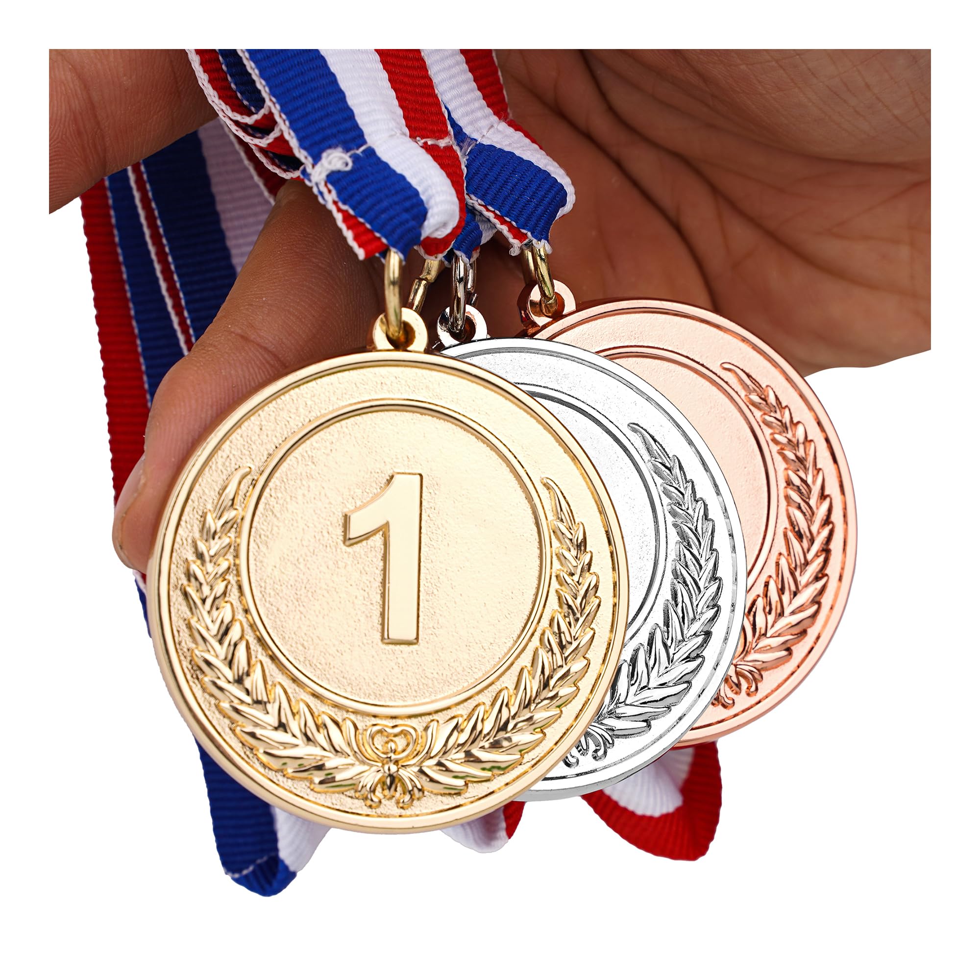 strongzhuo 3pcs Gold Silver Bronze Award Medals with Ribbon Winner Awards Olympic Style for Sports Meeting Sports Events