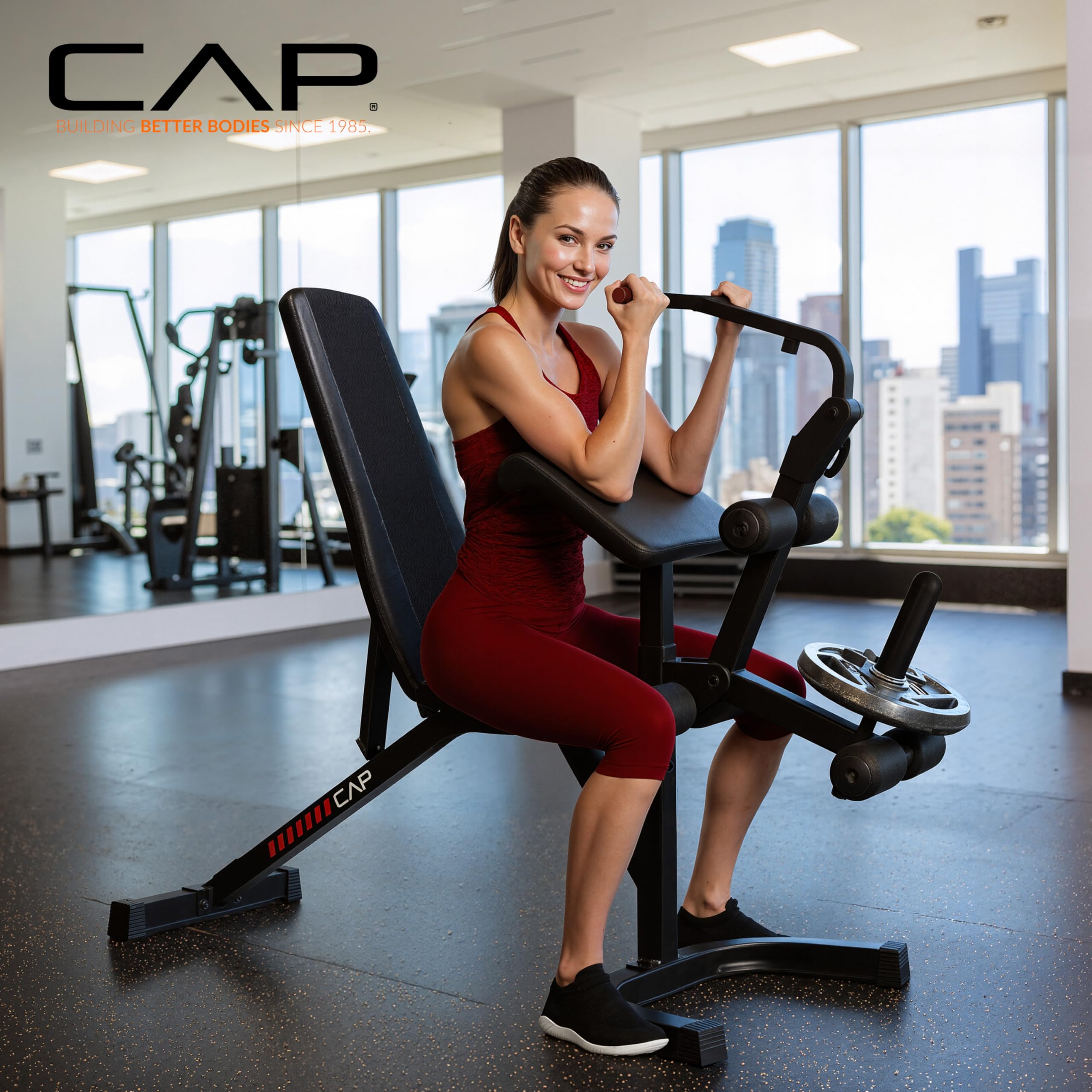Adjustable Utility Weight Bench with Preacher Pad, Arm Curl Attachment, and Leg Developer for Full Body Strength Training