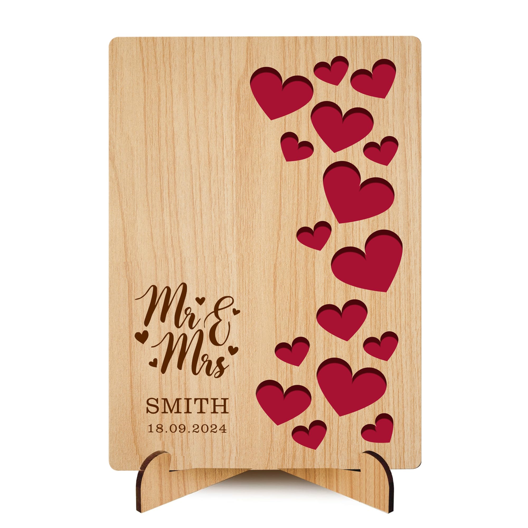 EDSG Custom Wedding Card, Personalized Mr and Mrs Gifts, Wooden Wedding Cards For Bride and Groom New Couples, Anniversary Card for Women Wife Her