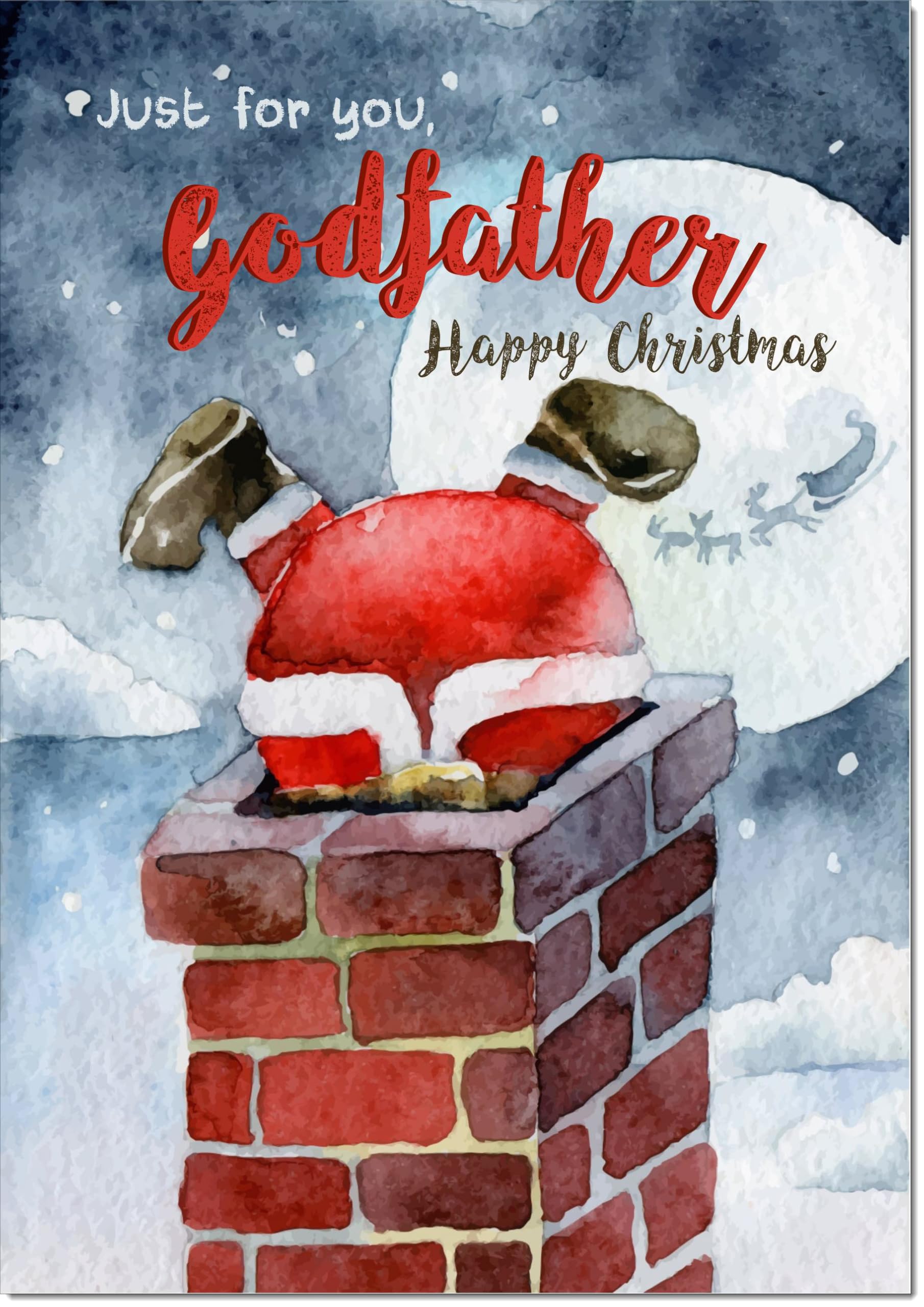 doodlecards Godfather Christmas Card Santa Chimney Large A4 Size Christmas Card for Godfather with Plain Envelope — image 1