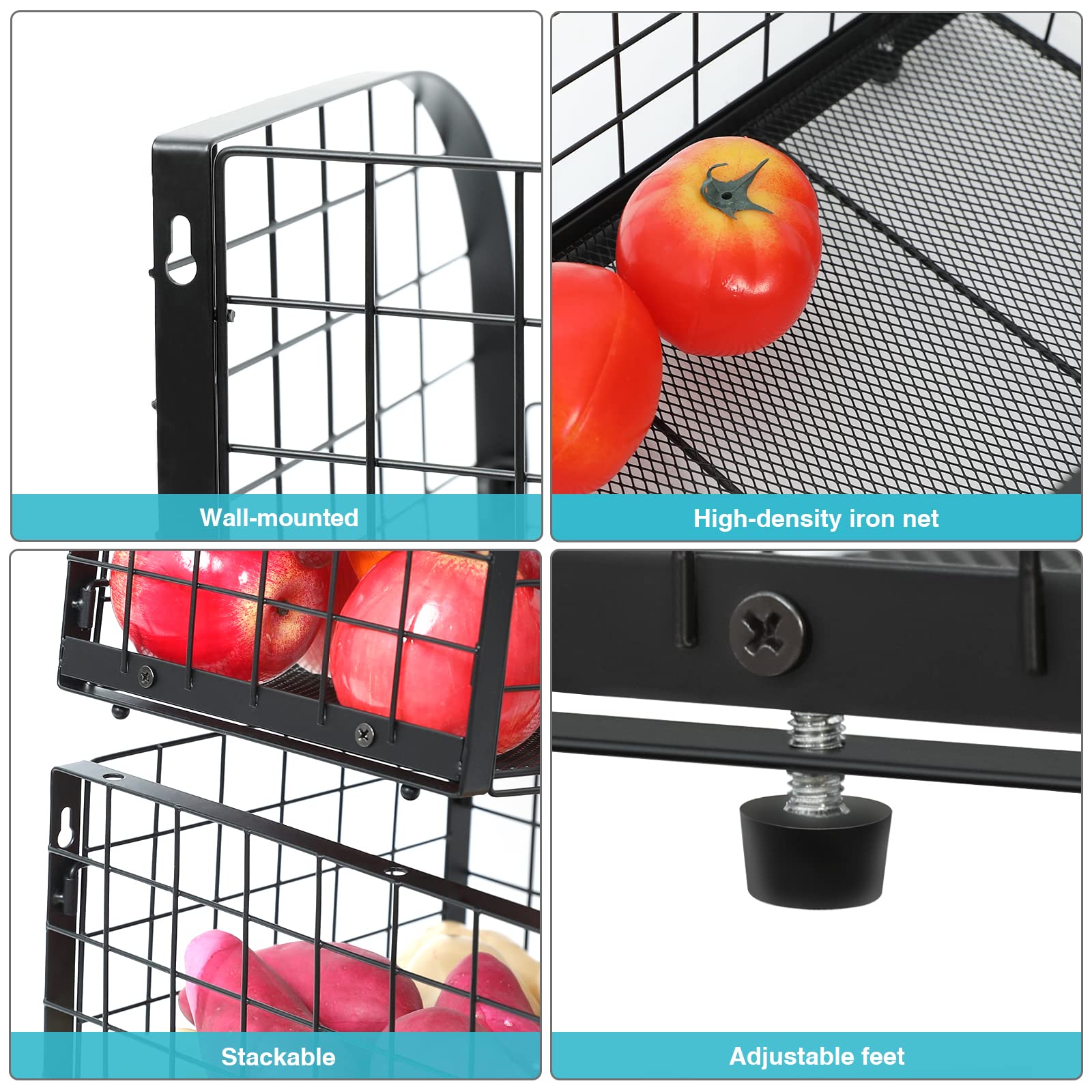 Buy Fruit and Vegetable Basket, Stackable Countertop Tiered Baskets for