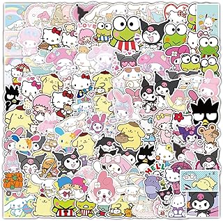TUMAJI 100Pcs Sanrio Stickers Pack, Vinyl Waterproof Stickers with Hello Kitty, Kuromi, My Melody and Friends for Laptop, phone, Bumper, Skateboard, Water Bottle, Anime Stickers for Boys Girls Adults Decals