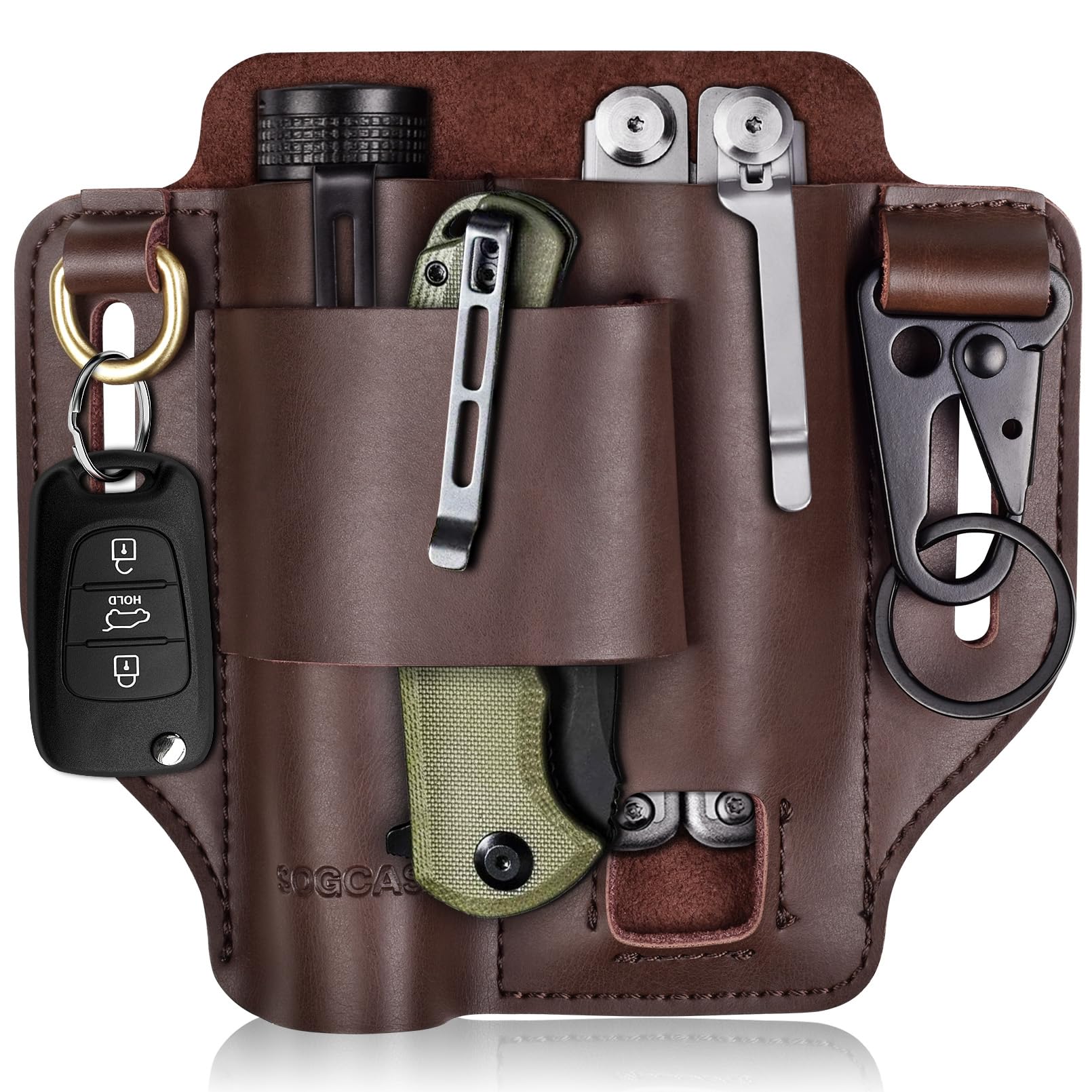 Multitool Sheath for Belt, Leather EDC Pouch Fits for Wave/Skeletool RX/Gear MP600 (Darkbrown) Medium