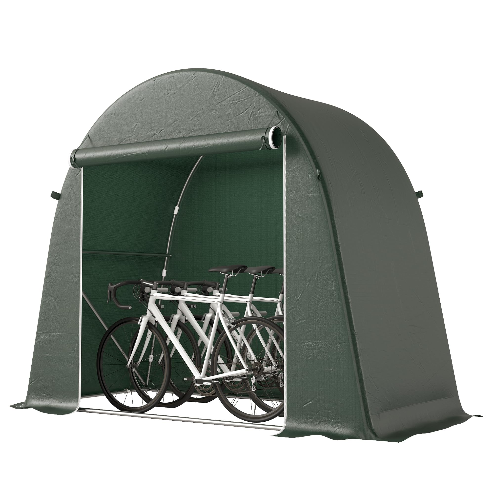 Outsunny 8 x 4 ft Garden Storage Shed Tent, Waterproof Bike Storage Tent for 3-4 Bikes with Roll-up Zipper Door and Galvanised Metal Frame, Outdoor Portable Shelter for Garden Tools, Green