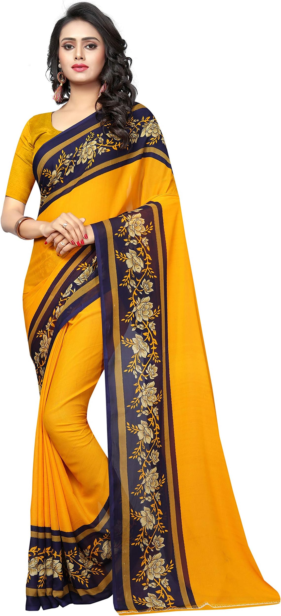 Kanchan Women's Venkatgiri Crepe & Georgette Saree With Blouse Piece (GEORGETTE-3_Red & Yellow)