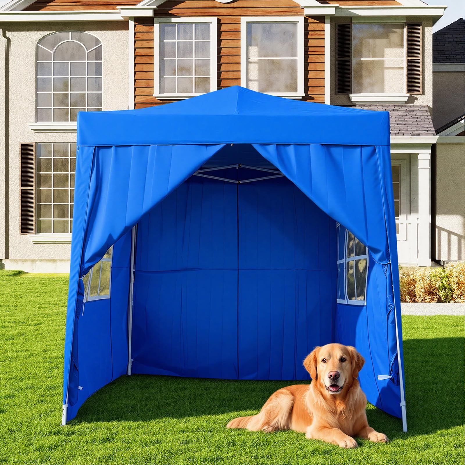 Pop Up Gazebo With Four Sides, 2x2m, 2.5x2.5m, 3x3m, Metal Frame Outdoor Party Shelter Tent, With Windows, Carry Bag (Blue, 2mx2m)