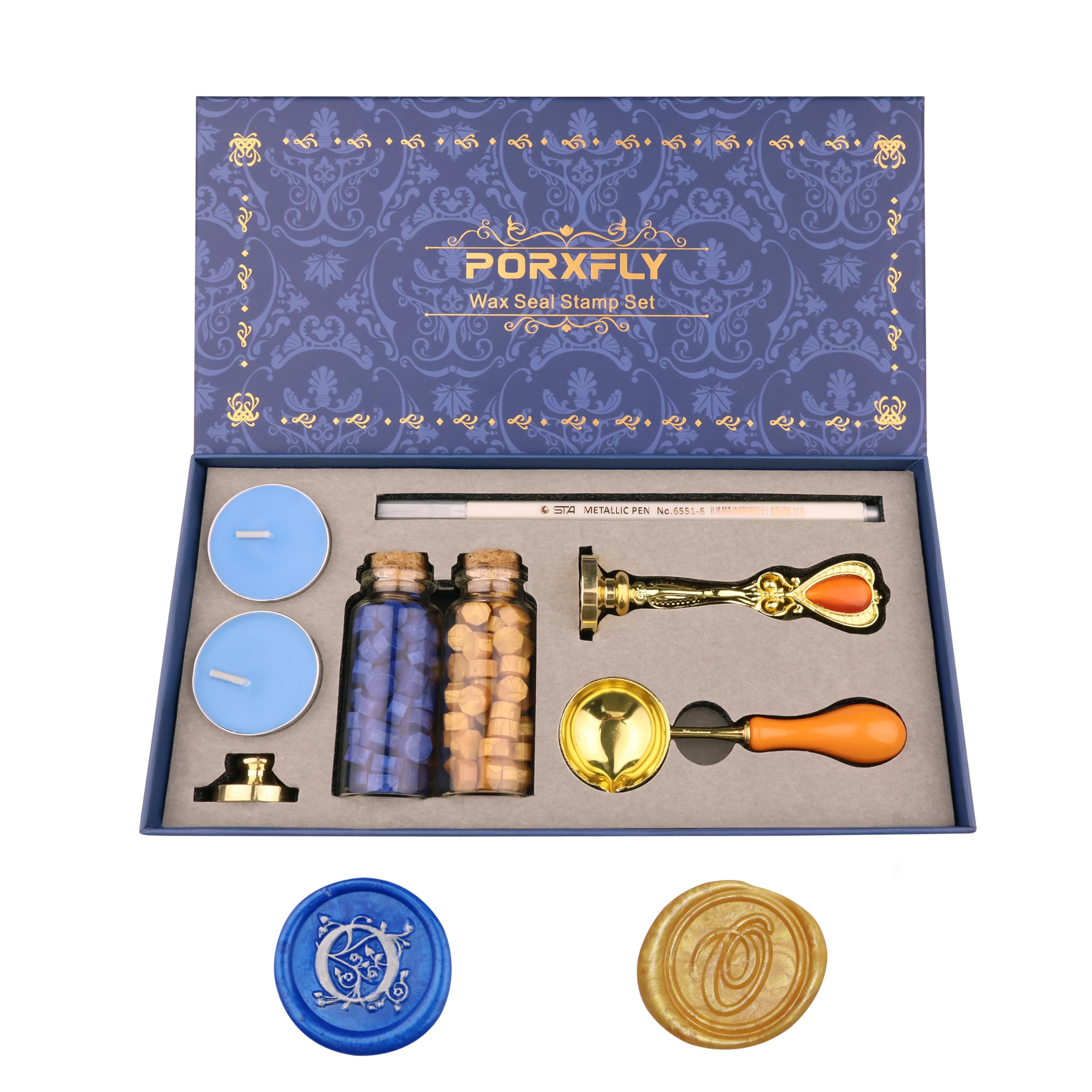 PORXFLY 2 Pieces Letter O Wax Seal Stamp Set,Initial Alphabet Wax Seal Stamp Kit Vintage Gift Box