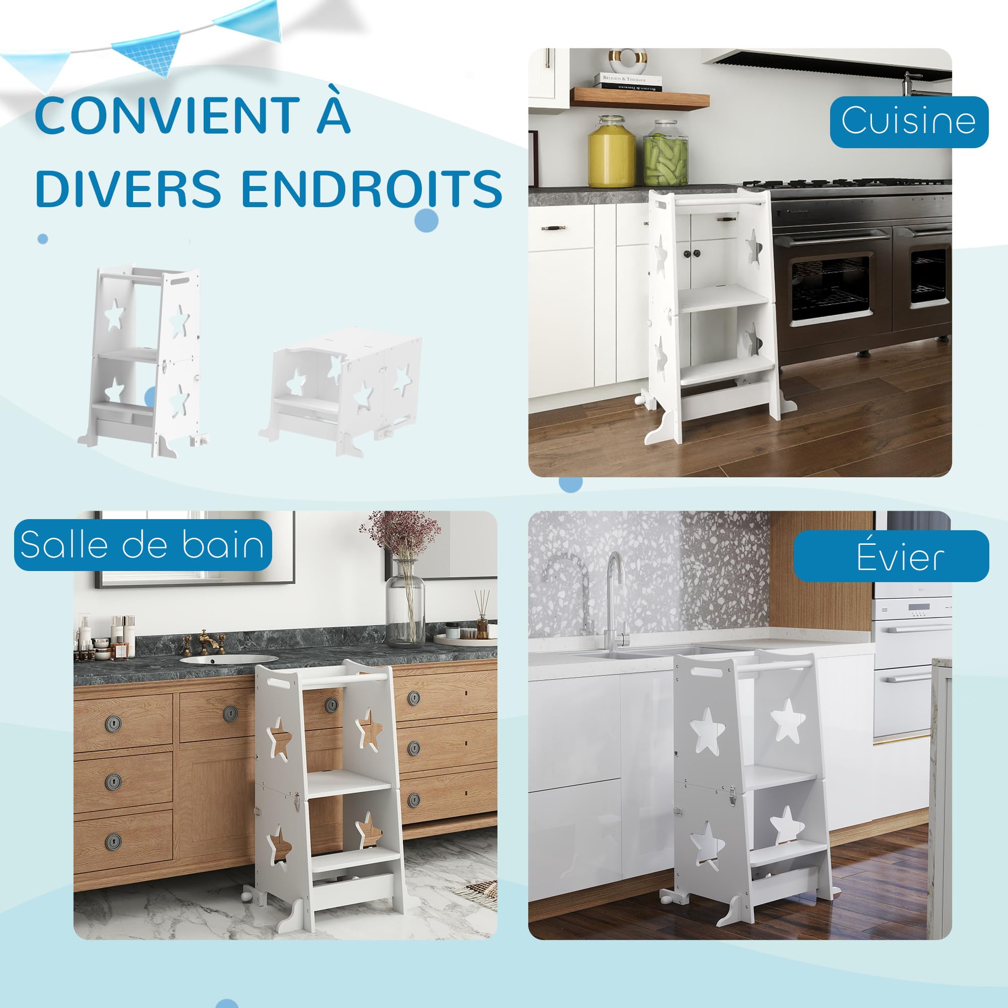 AIYAPLAY Tour d'observation Enfant Tour d'apprentissage Enfant Structure trapézoïdale Design 2 en 1 pour Enfant 3-6 Ans Blanc
