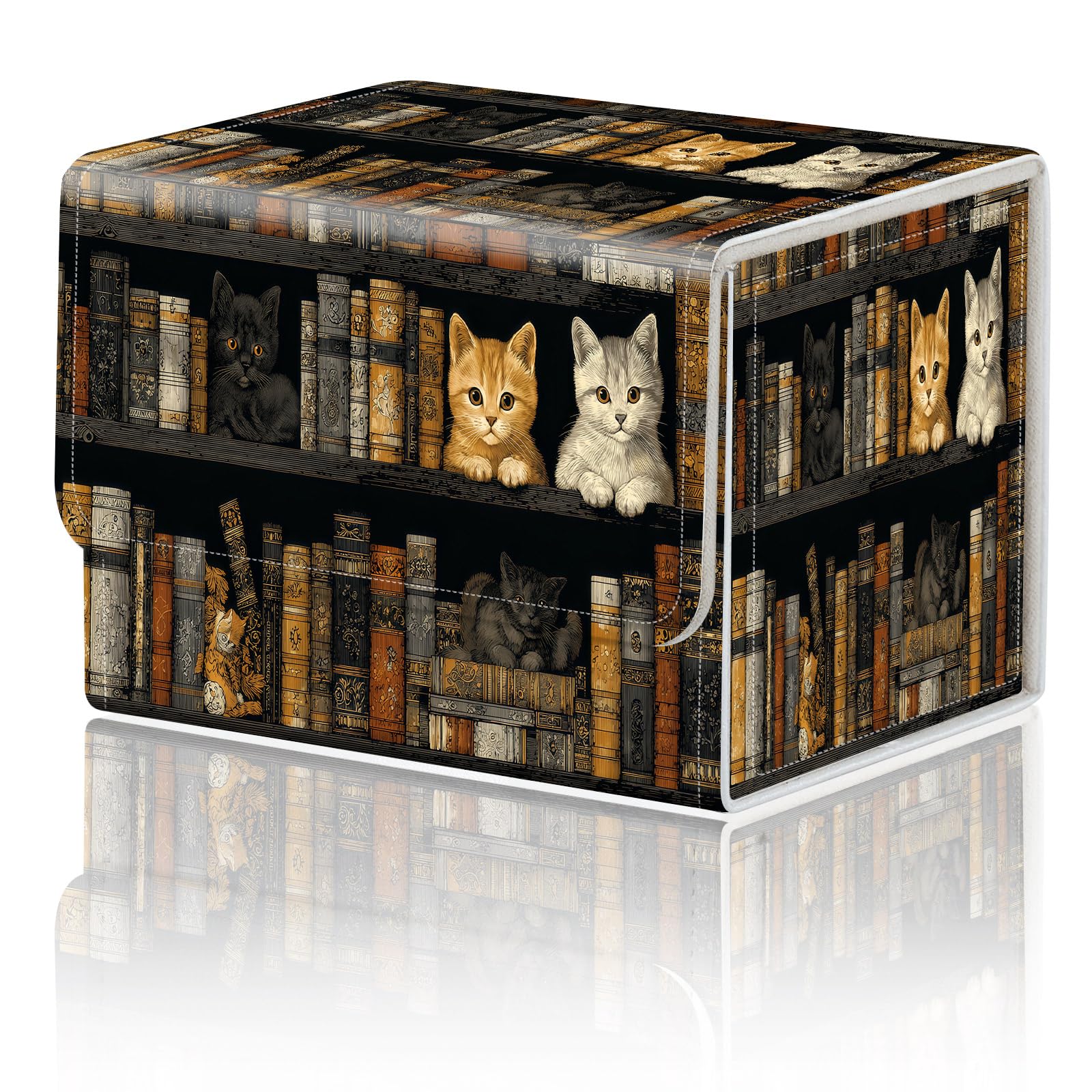 Card Game Storage Box for TCG Deck Box MTG Card Box Organizer Trading Card Case Commander Deck Box TCG Card Storage Box Magnetic Closure Creative Pattern Up to 200 Cards, Bookshelves And Cats — image 1