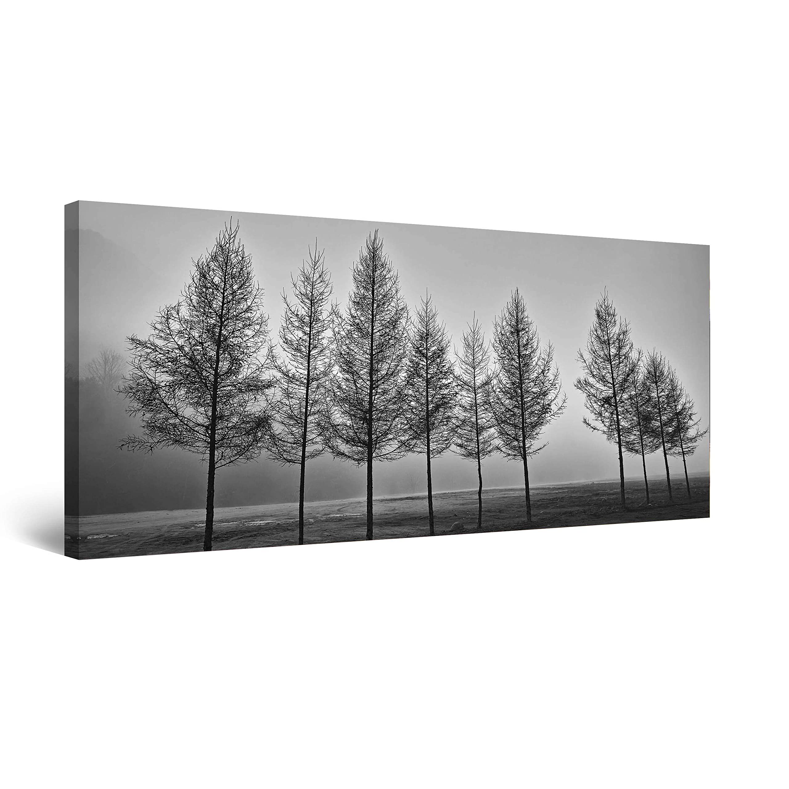 Startonight Canvas Wall Art Fog and Trees - Landscape Stretched Print, Modern for Bedroom or Living Room, Ready to Hang Home Decor Unique Luminous