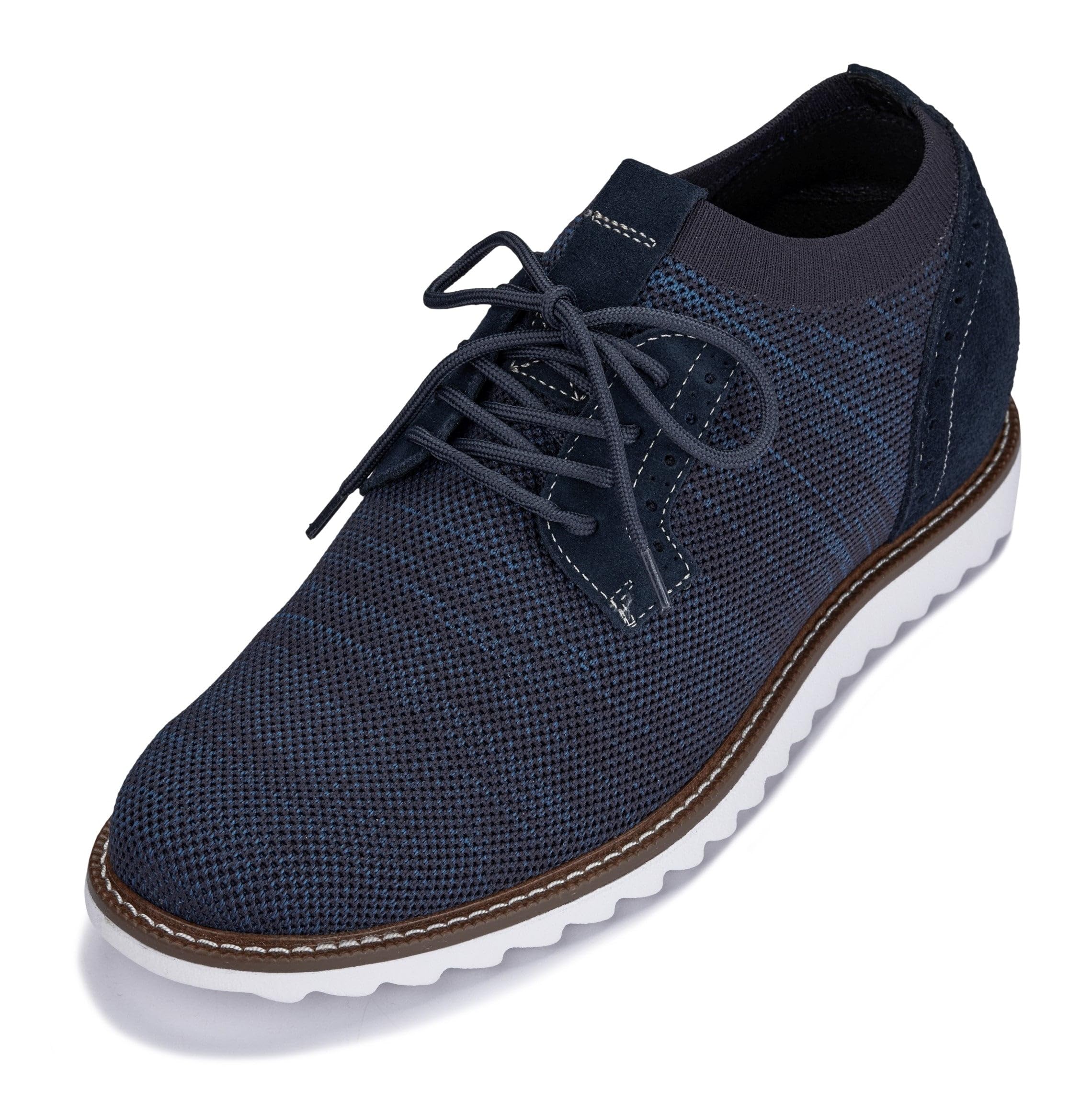 CALTO Men's Invisible Height Increasing Elevator Shoes - Navy Lightweight Lace-up Casual Derby - 3.2 Inches Taller - J1507 - Size 11 D(M) US