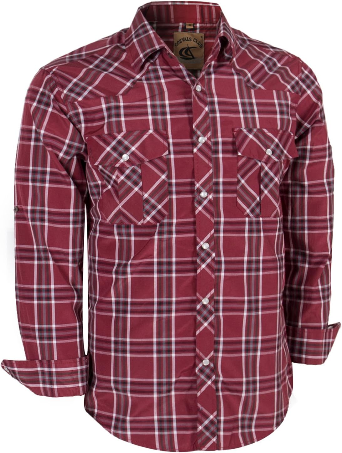 COEVALS CLUB Men's Western Pearl Snap Button Up Casual Cowboy Long Sleeve Two Pockets Work Shirts