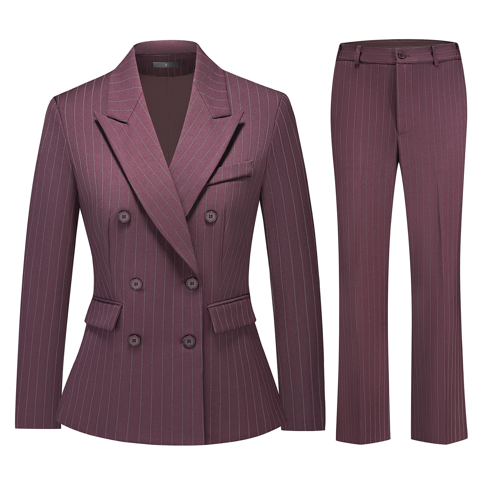 Womens Suit 2 Piece Pants Set Business Pinstriped Double Breasted Office Slim Fit Blazer Outfits for Women