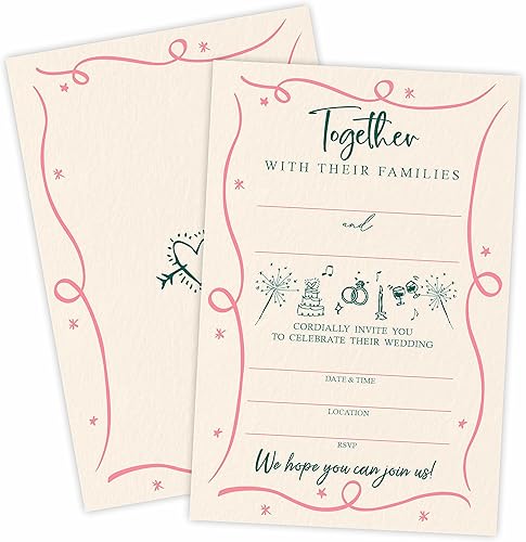 TPYEN Invitaciones de boda - Bocetos encantadores - 25 invitaciones de boda con sobres, invitaciones de estilo de relleno de doble cara para señor y