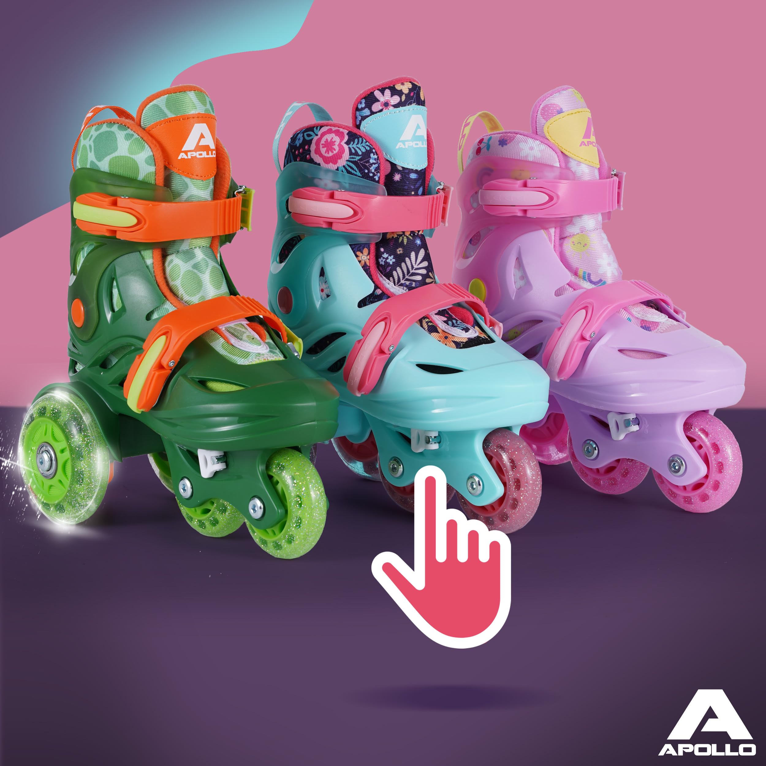 Apollo Kids My 1st Patins à roulettes réglables pour enfants, taille 26-30, pour filles et garçons, idéaux pour les débutants, patins à roulettes d'entraînement avec double frein