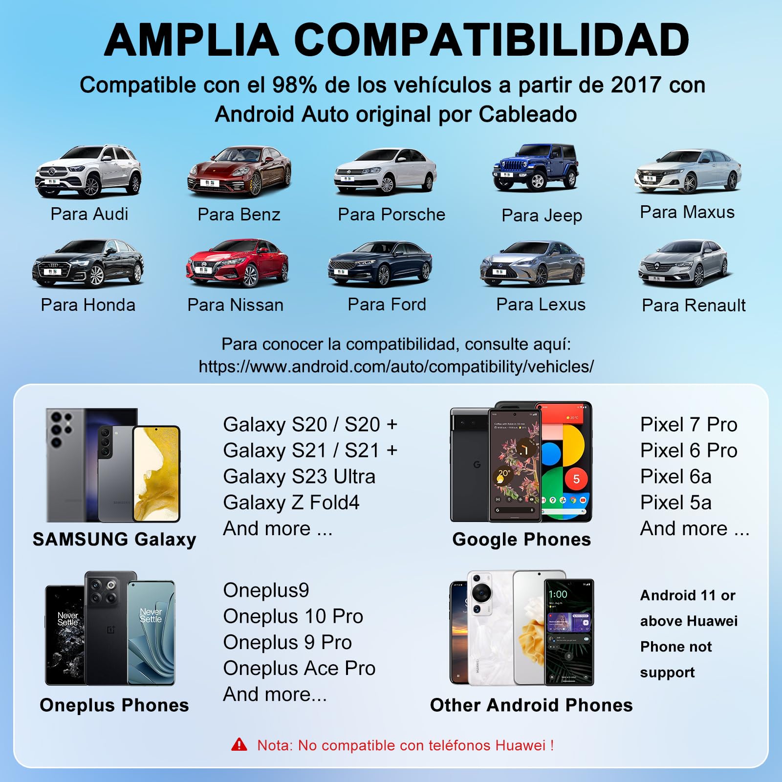 Adaptador Android Auto Inalámbrico, para Vehículos Equipados con Android Auto con Cable, Cambio de Cableado a Inalámbrico, Estable y Rápida, 5.8GHz WiFi de Alta Velocidad, para Android Phone 11.0+