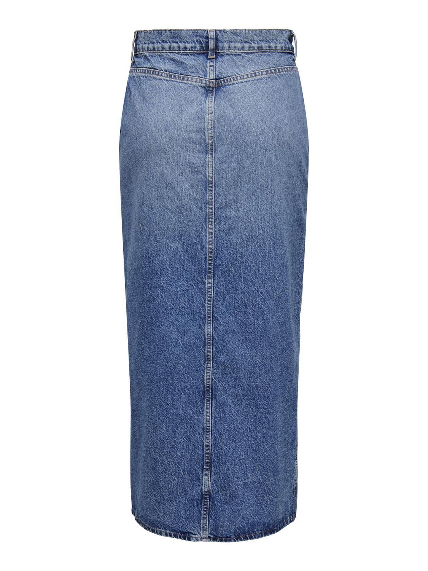 ONLY Falda Vaquera Maxi para Mujer con Abertura en la Parte Delantera Stone Denim Wash Falda con Cintura Media y Bolsillos Delanteros.