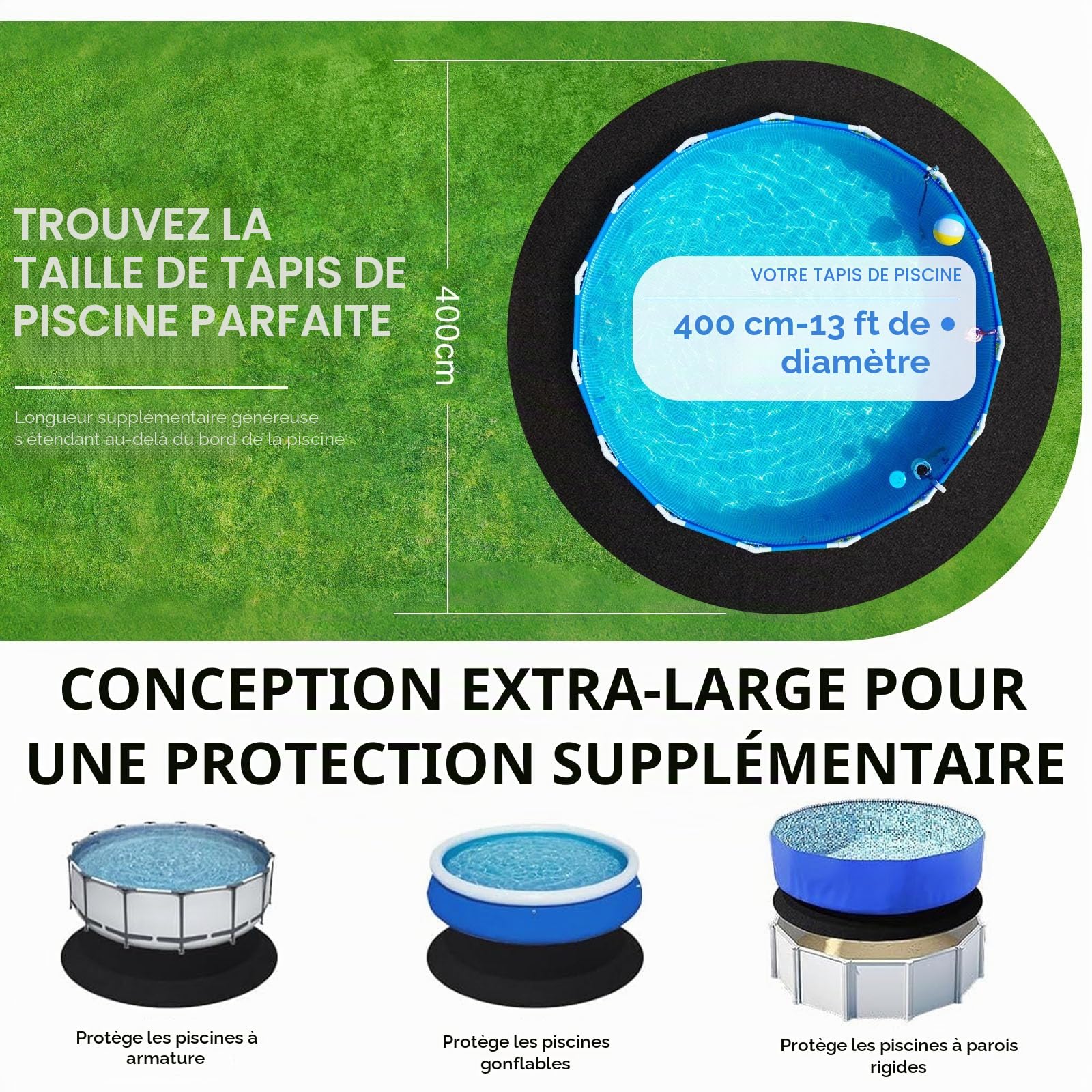 Tapis de Piscine Rond Protection Géotextile Robuste pour Piscine Hors-Sol, Tapis de Sol pour Piscine, Tapis de Sol Tapis sous Piscine Hors Sol De Vie du Liner, Barrière Anti-Mauvaises Herbes