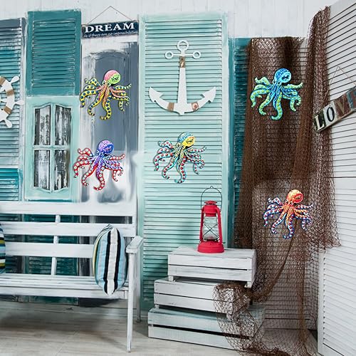 Miniatura 5 de ikasus Decoración de pared de metal de pulpo, escultura náutica de pulpo, decoración de playa, decoración de pared con océano, para colgar en la