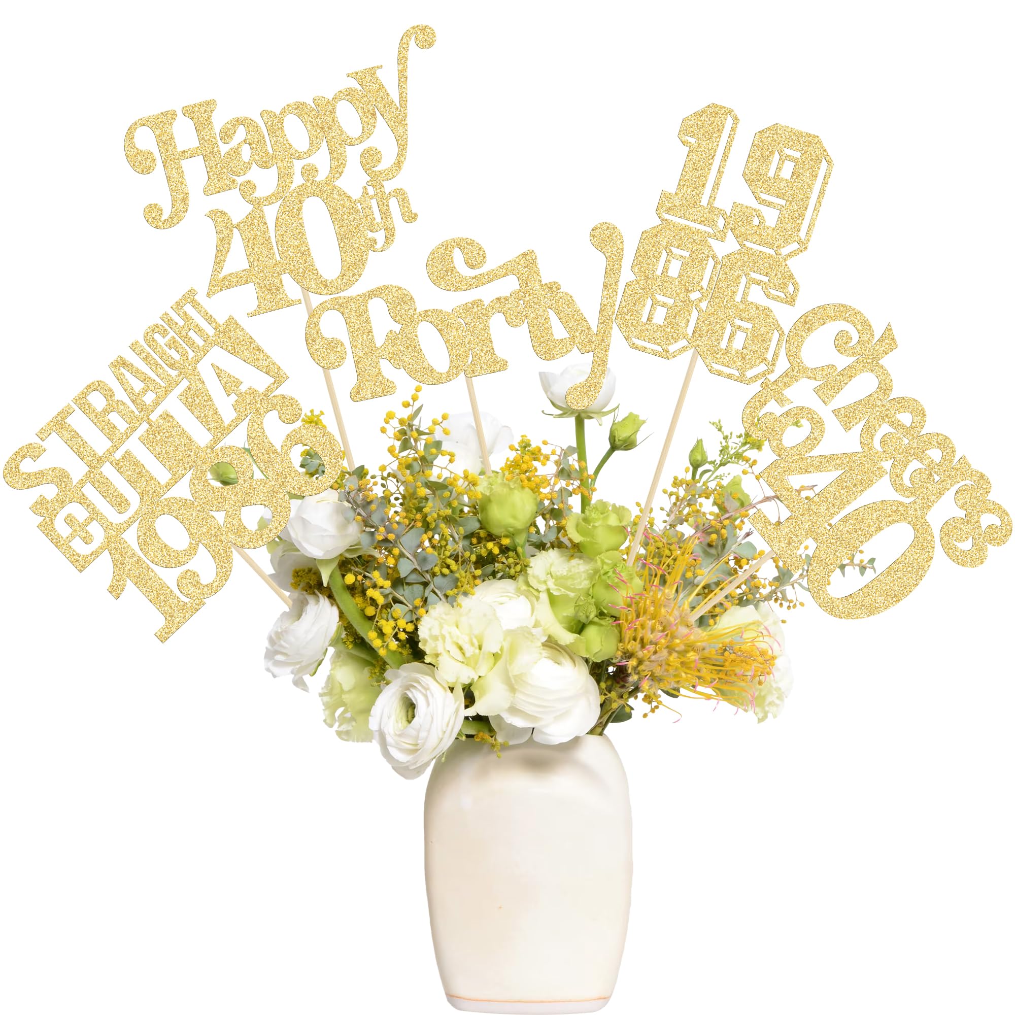 Gyufise 15Pcs Happy 40th Birthday Centerpiece Sticks Forty Straight Outta 1986 Table Flower Centerpieces Sticks Cheers to 40 Decorations for 40th Birthday Party Supplies Gold
