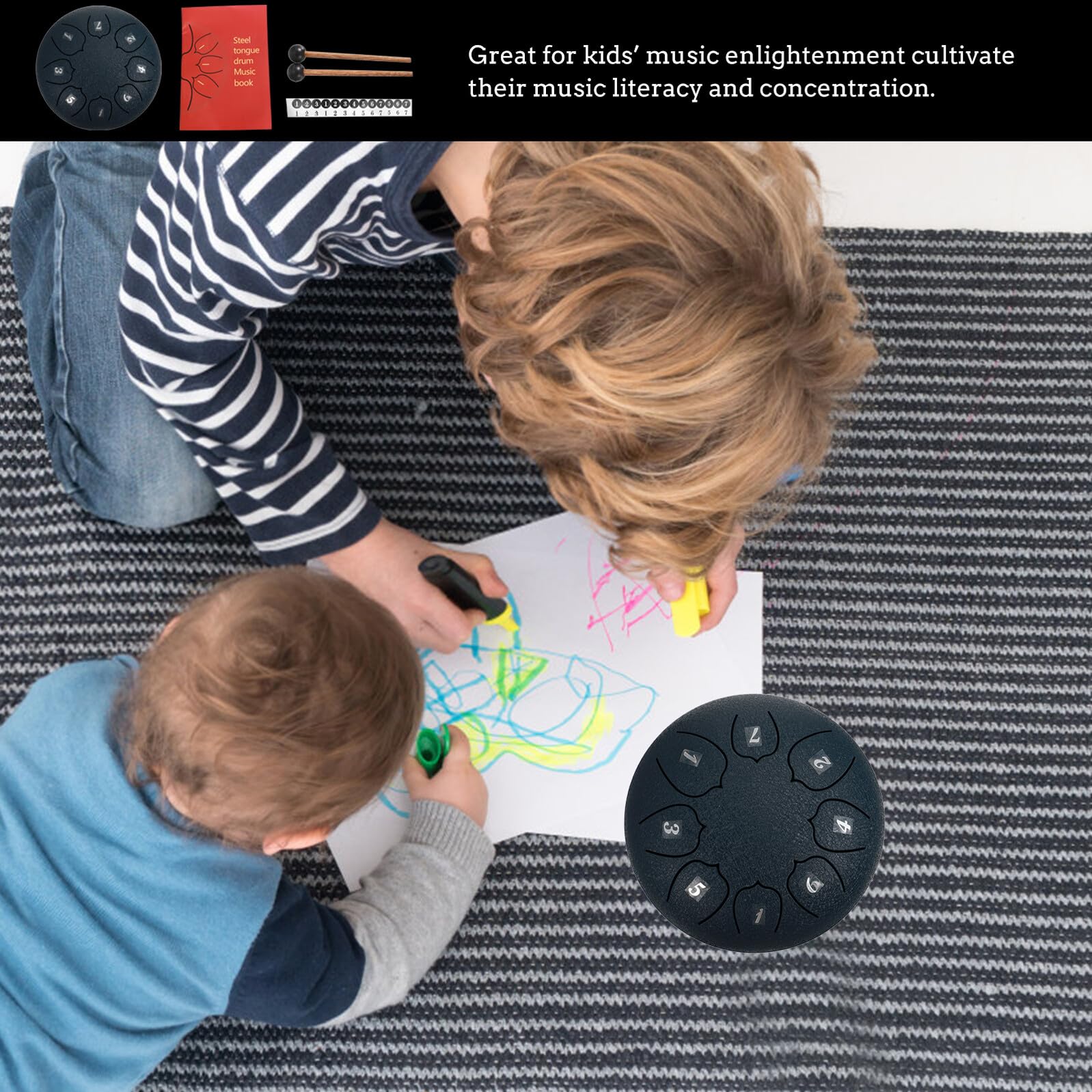 Instrumento de Handpan de Lengüeta de Acero, 8 Notas, Azul | 1 Juego Baquetas, Aleación de Acero, para Niños, Actividades de Yoga y Meditación