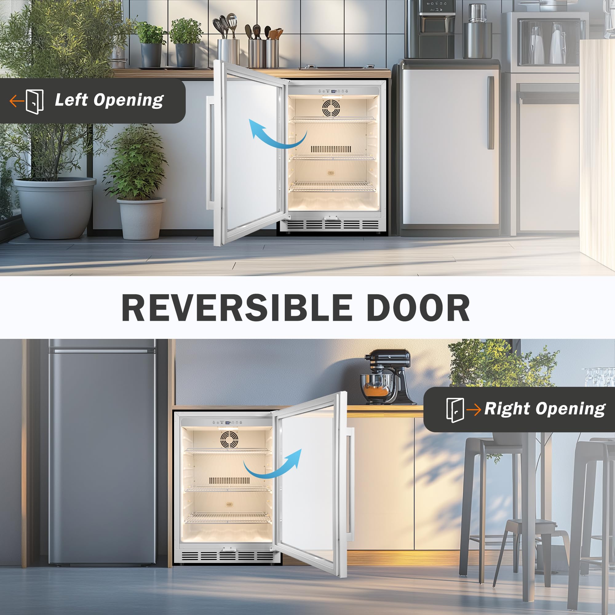 Velieta Beverage Refrigerator 24 Inch Drink Fridge, Beer Fridge, 150 Cans Beverage Cooler, Under Counter Refrigerator, Drink Cooler Undercounter Outdoor Refrigerators, Single Glass Door Bar Fridge on Fridge.com - View 6