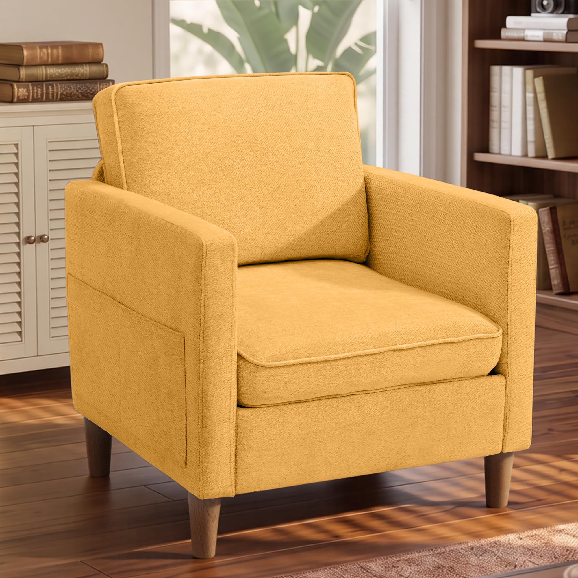 Chenille Accent Chair Mid Century Modern Reading Armchair for Living Room
