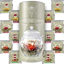 Teabloom Jasmine Flowering Tea – Hand Tied Green Tea Leaves + Jasmine Blossoms Flowering Tea Creations – Blooming Tea Gift Set – 12-Pack, 36 Steeps, Makes 250 Cups
